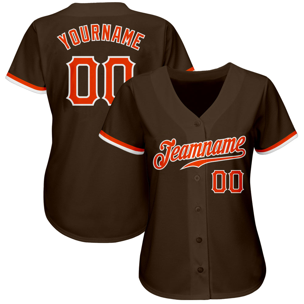 Custom Brown Orange-White Authentic Baseball Jersey view 2