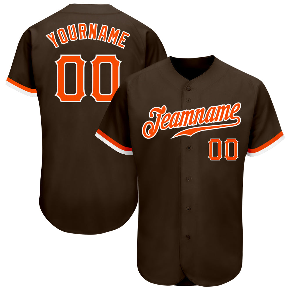 Custom Brown Orange-White Authentic Baseball Jersey - Main View