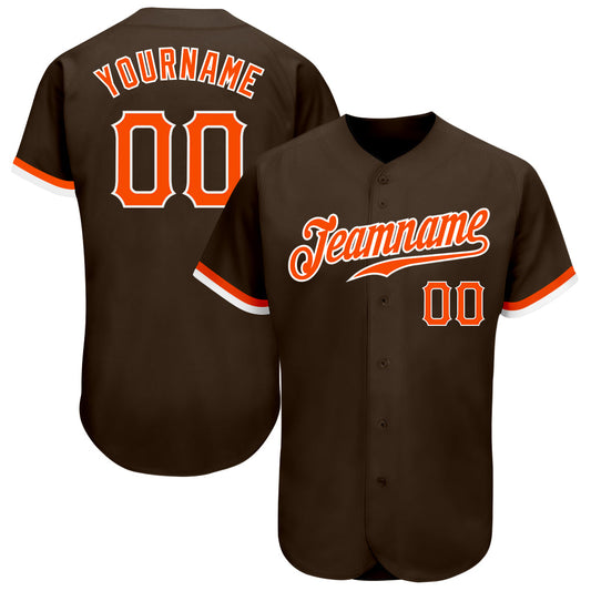 Custom Brown Orange-White Authentic Baseball Jersey - Main View