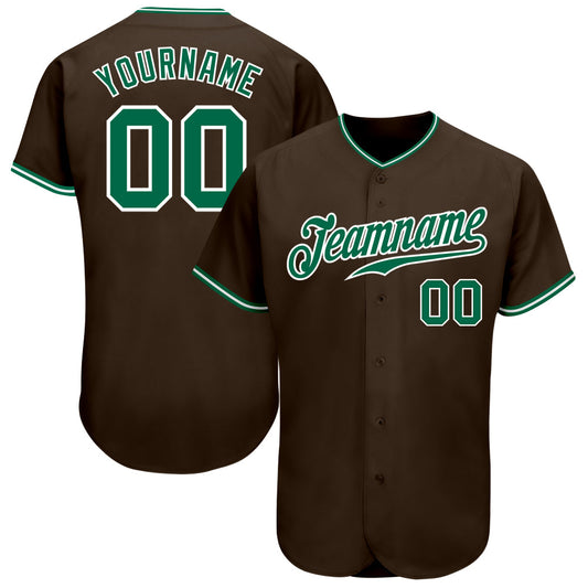 Custom Brown Kelly Green-White Authentic Baseball Jersey - Main View