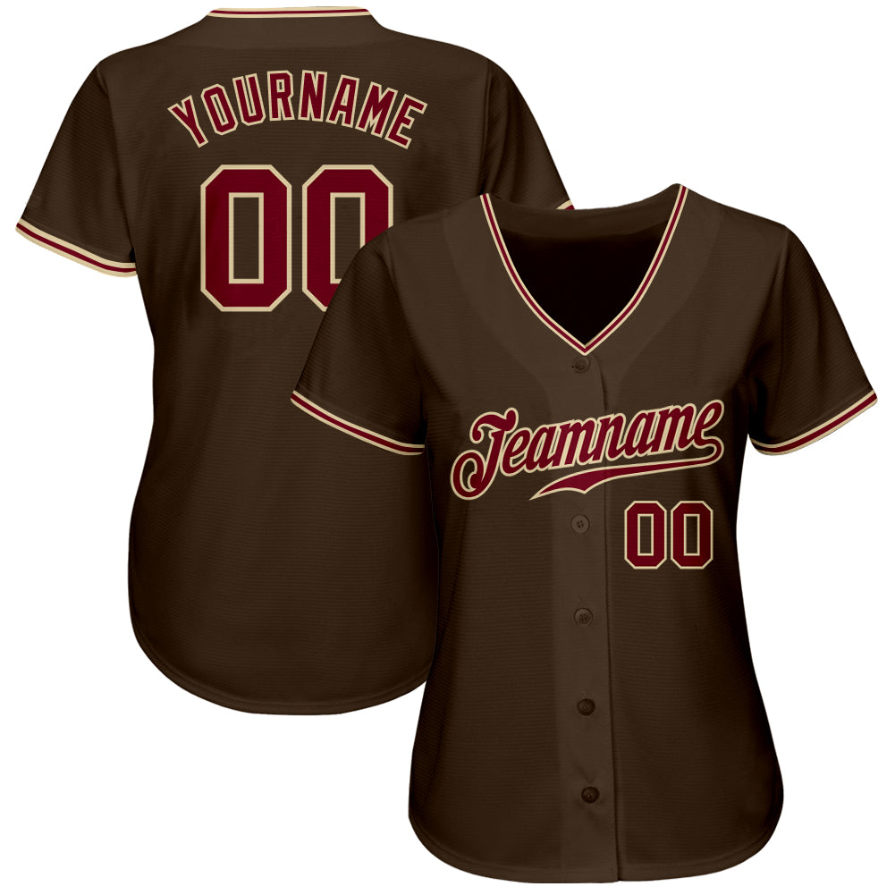 Custom Brown Crimson-City Cream Authentic Baseball Jersey view 2