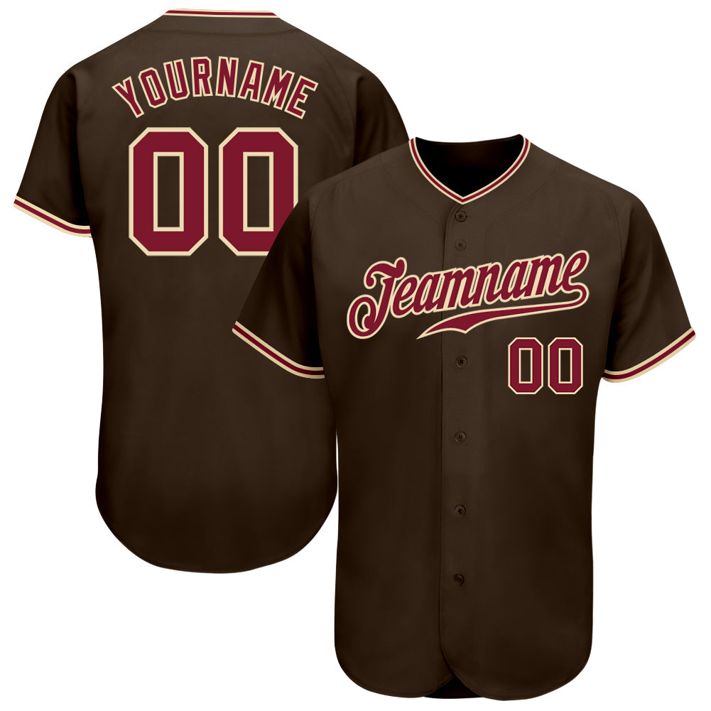 Custom Brown Crimson-City Cream Authentic Baseball Jersey - Main View