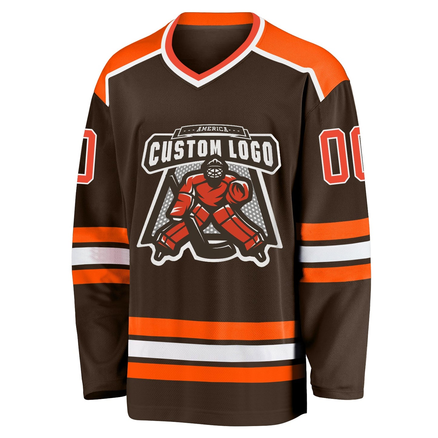 Custom Brown Orange-White Hockey Jersey view 2