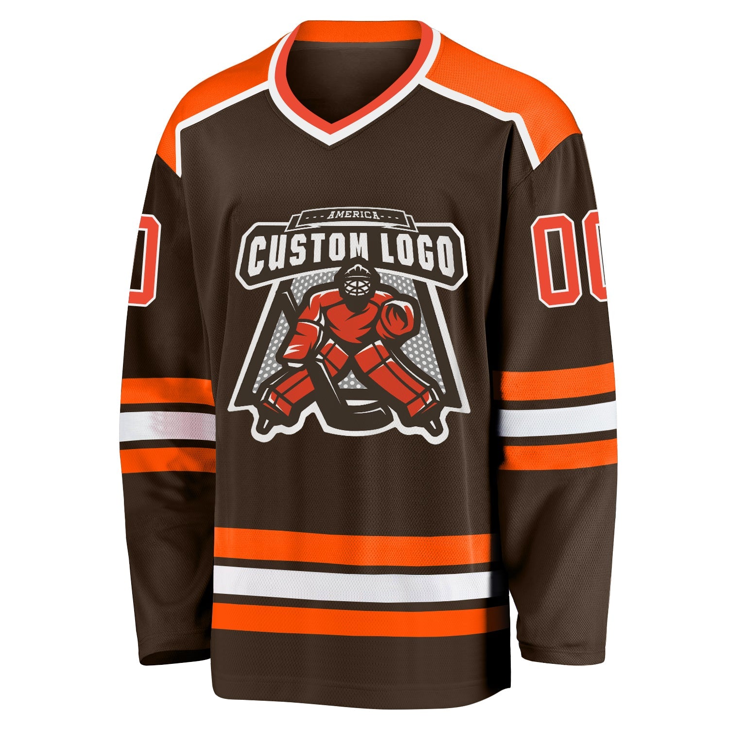 Custom Brown Orange-White Hockey Jersey view 2