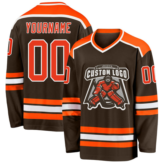 Custom Brown Orange-White Hockey Jersey - Main View