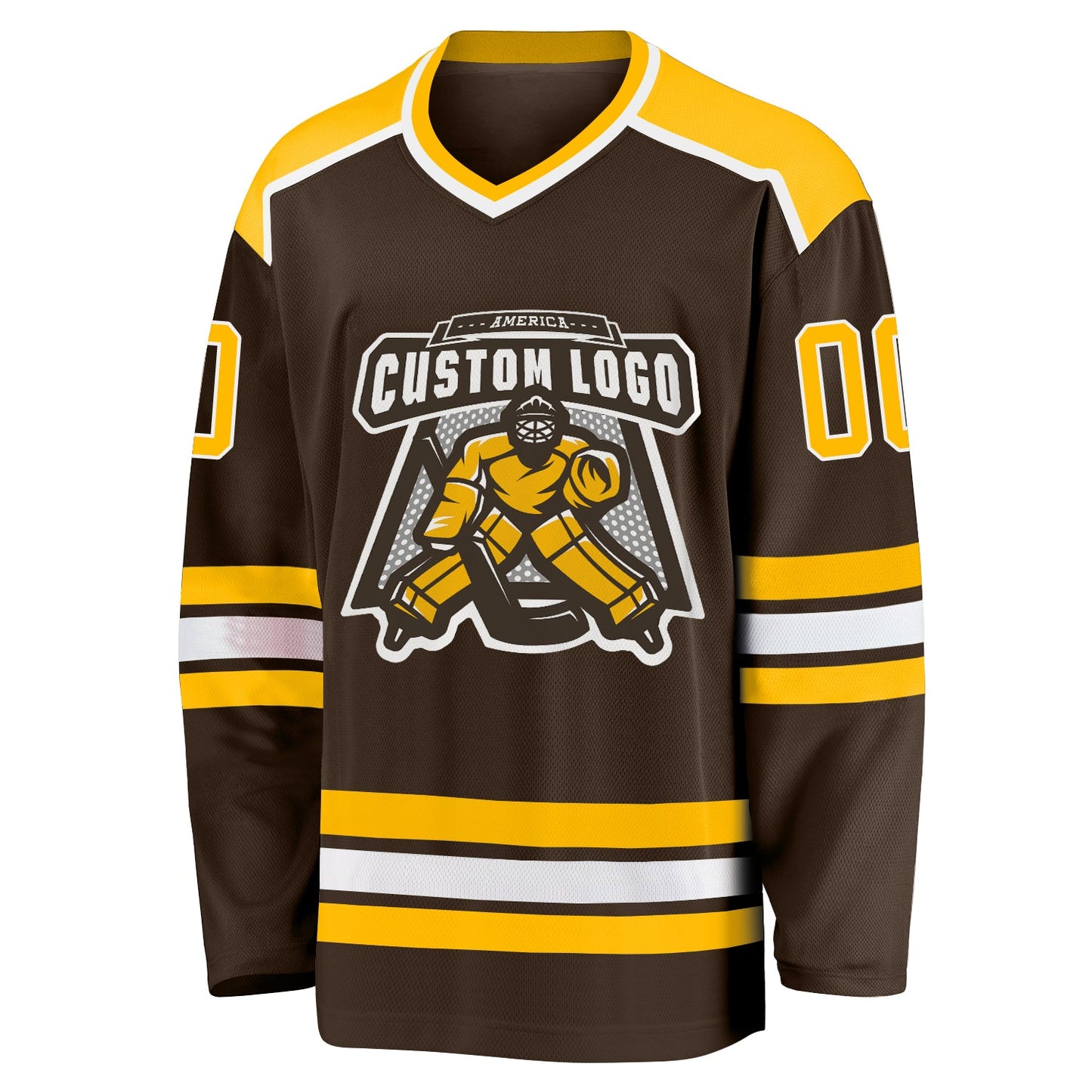 Custom Brown Gold-White Hockey Jersey view 2