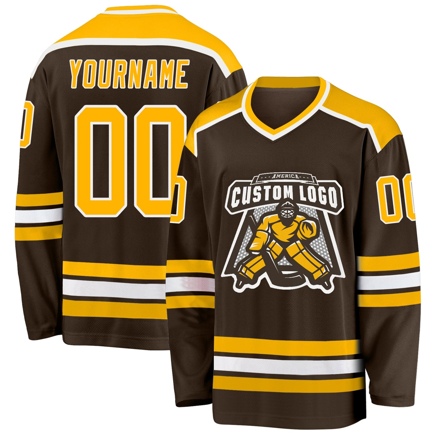 Custom Brown Gold-White Hockey Jersey - Main View