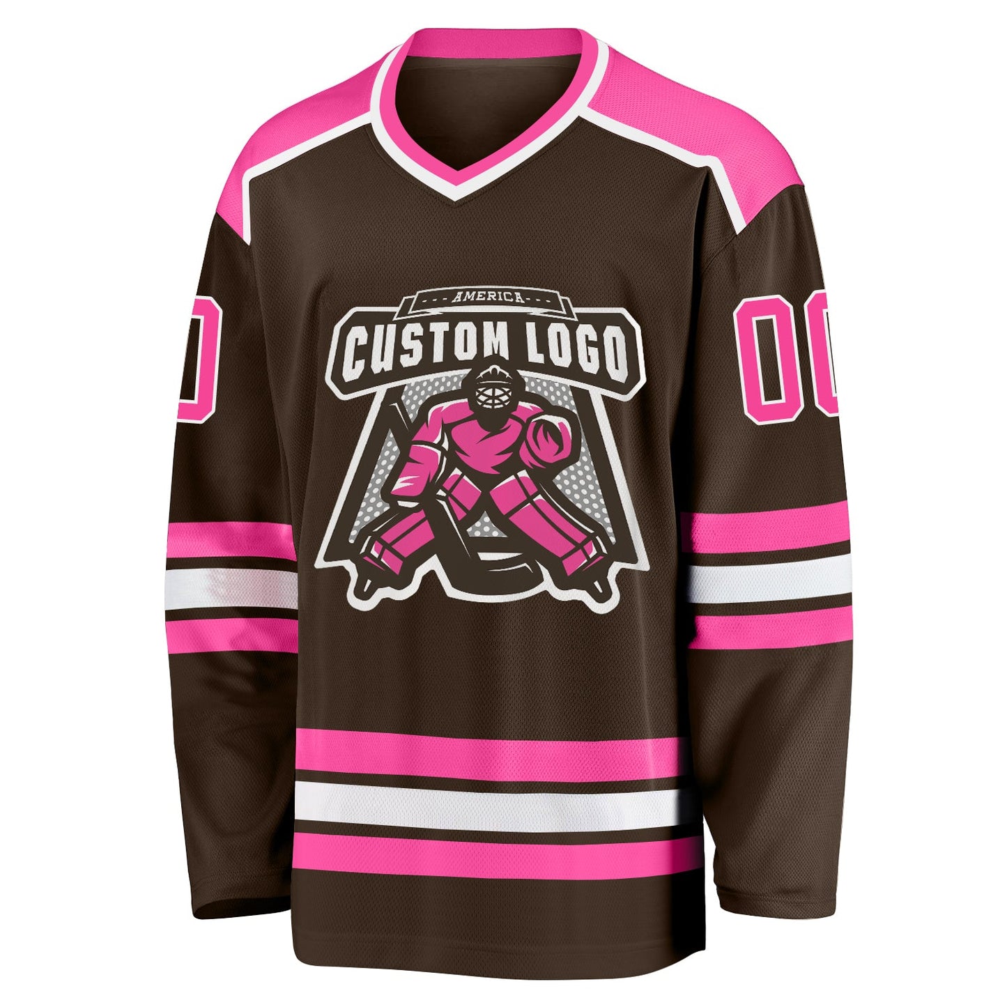 Custom Brown Pink-White Hockey Jersey view 2
