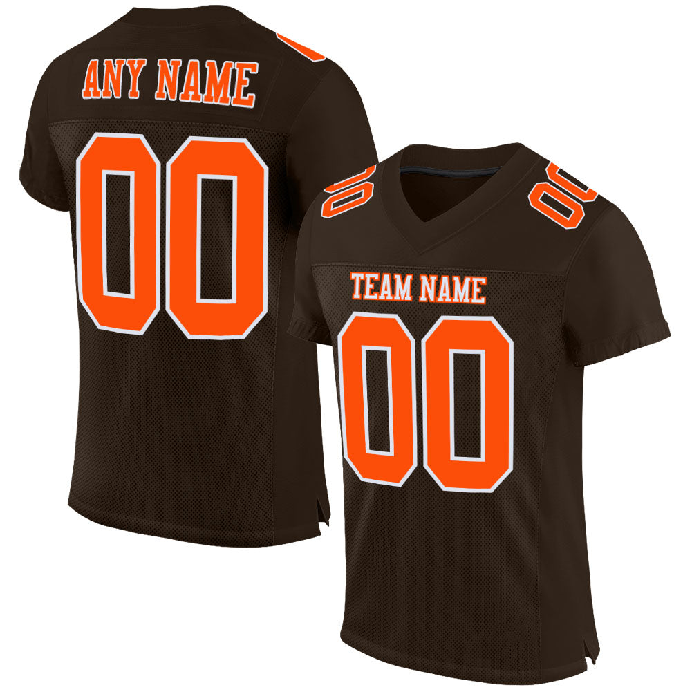 Custom Brown Orange-White Mesh Authentic Football Jersey - Main View
