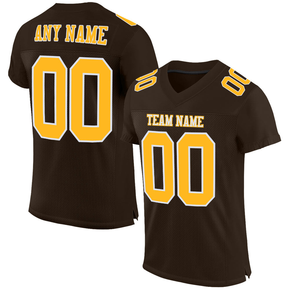 Custom Brown Gold-White Mesh Authentic Football Jersey - Main View
