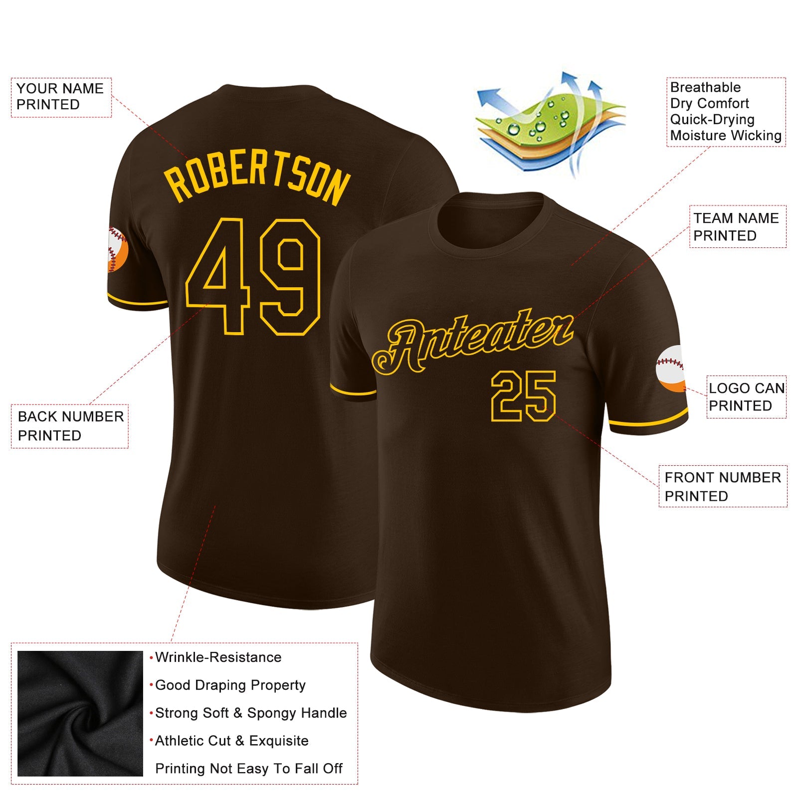 Custom Brown Brown-Gold Performance T-Shirt view 2