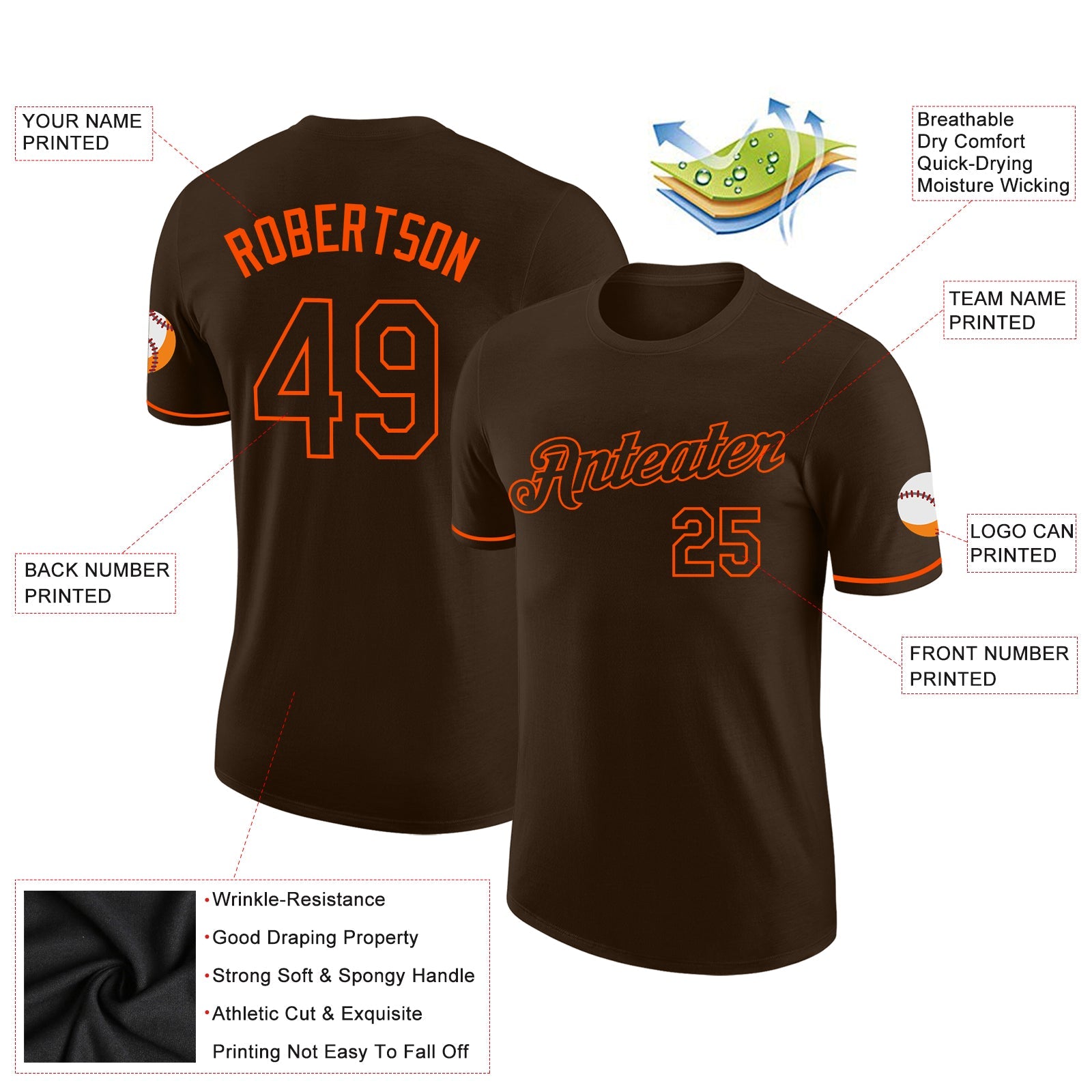 Custom Brown Brown-Orange Performance T-Shirt view 2