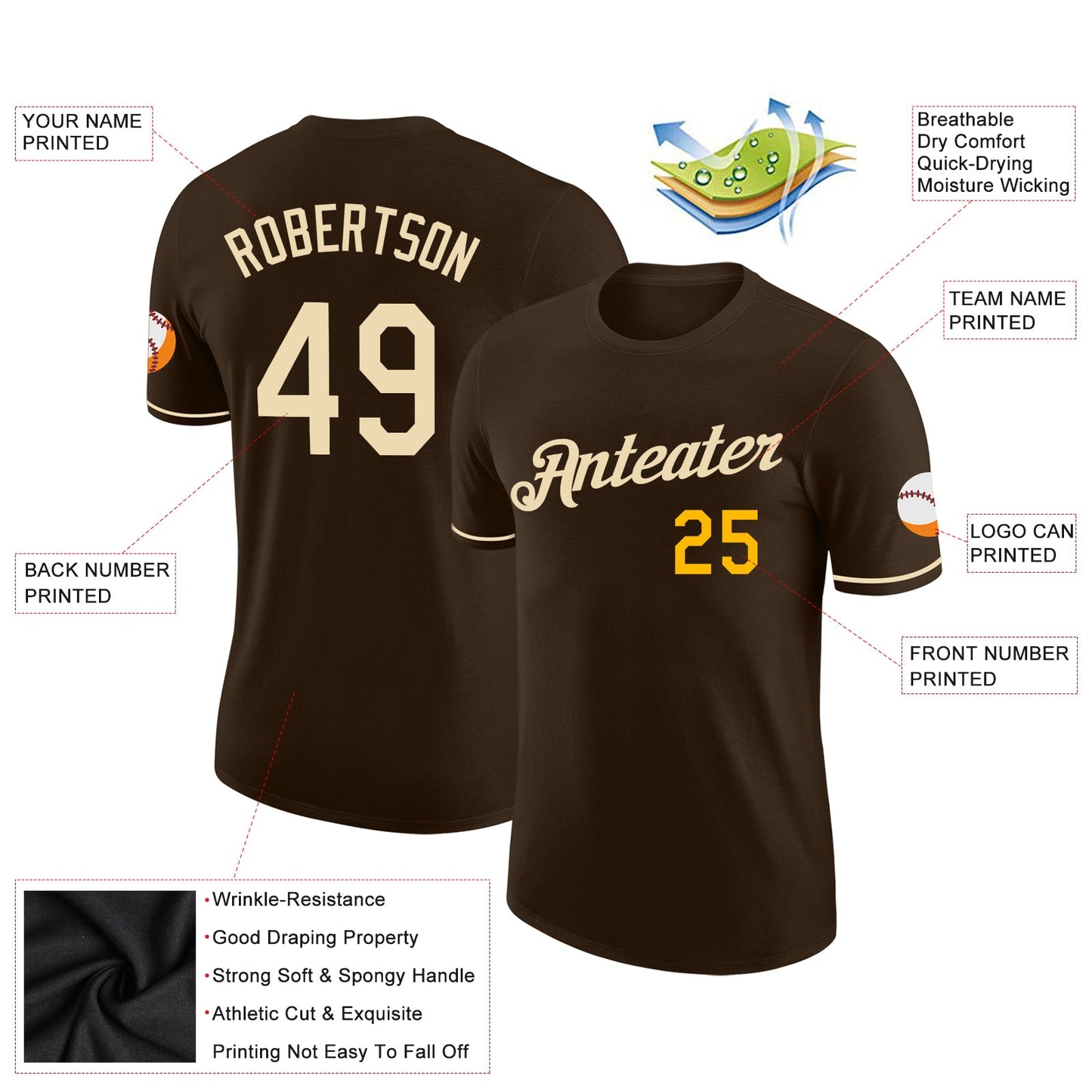 Custom Brown Cream-Gold Performance T-Shirt view 2