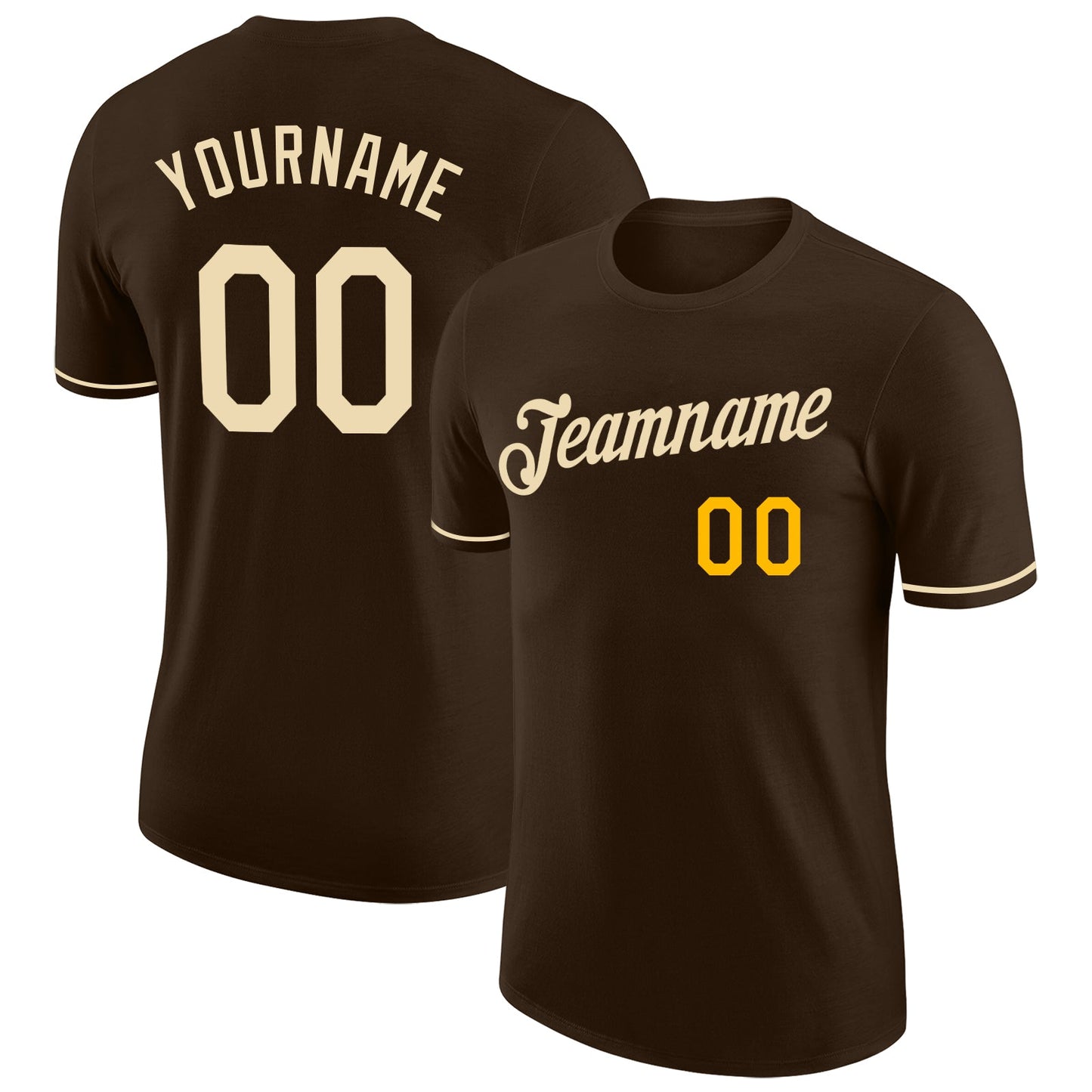 Custom Brown Cream-Gold Performance T-Shirt - Main View