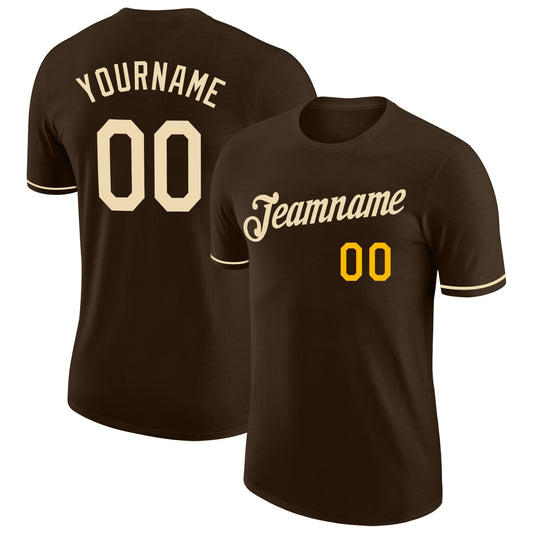 Custom Brown Cream-Gold Performance T-Shirt - Main View