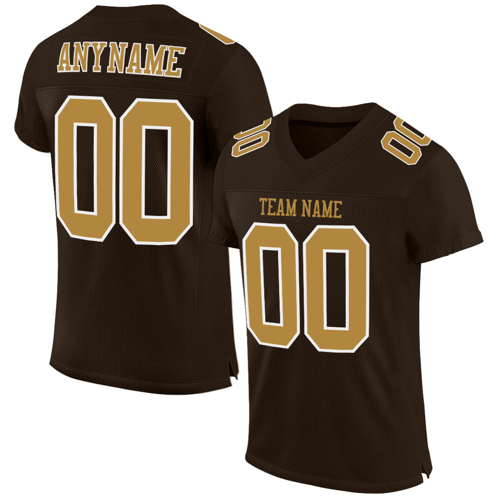 Custom Brown Old Gold-White Mesh Authentic Football Jersey - Main View