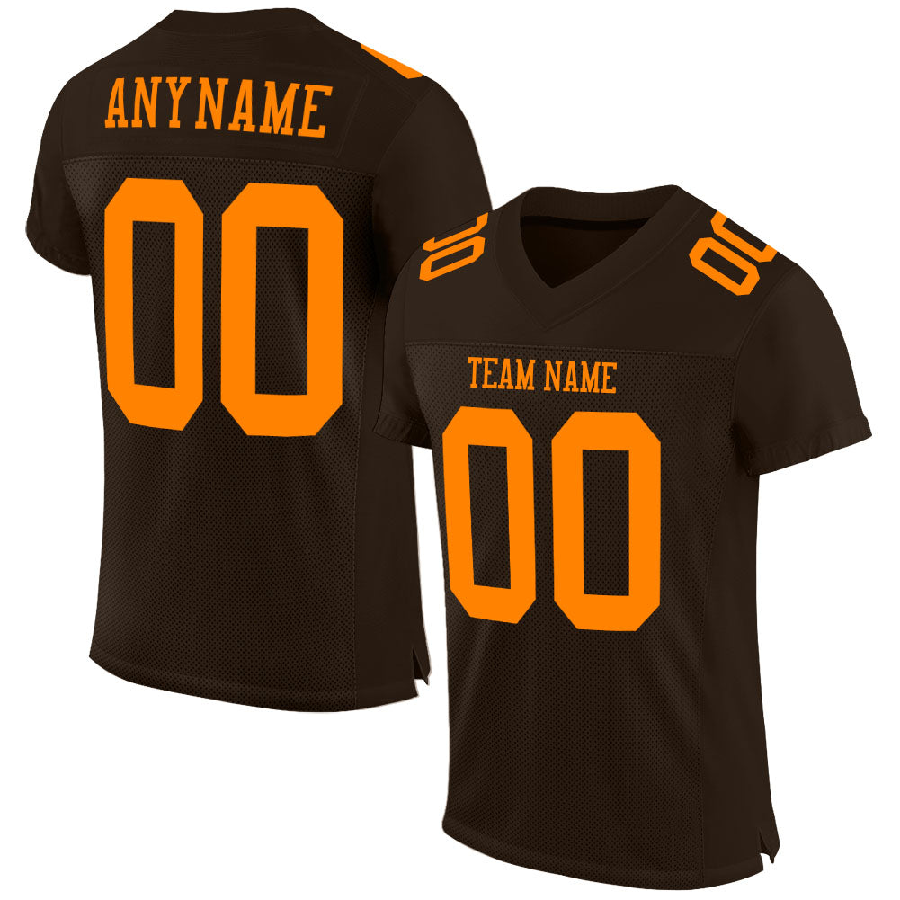 Custom Brown Bay Orange Mesh Authentic Football Jersey - Main View
