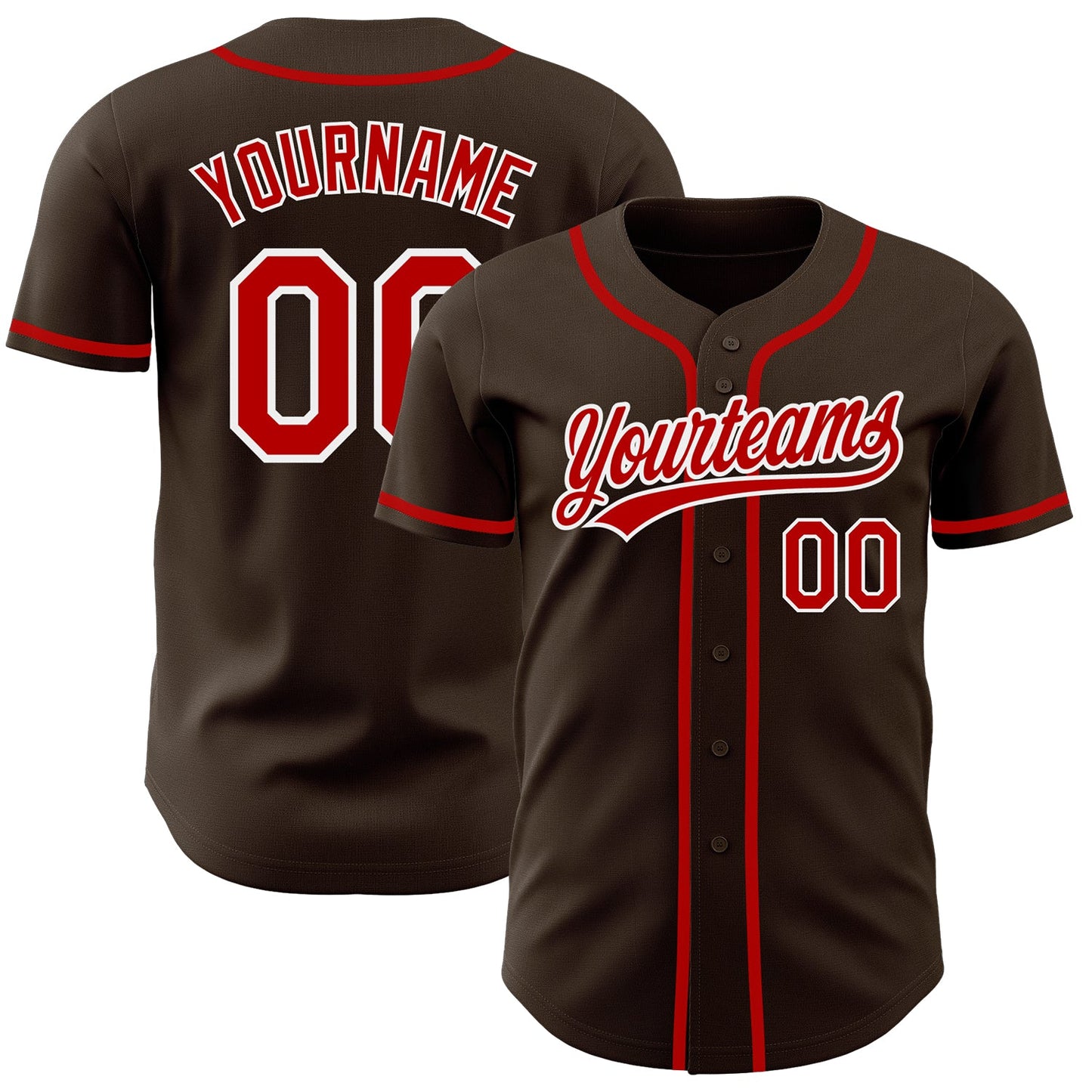 Custom Brown Red-White Authentic Baseball Jersey - Main View