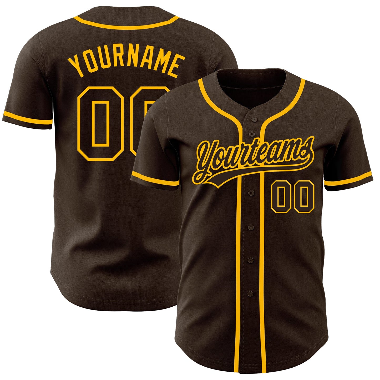 Custom Brown Brown-Gold Authentic Baseball Jersey - Main View