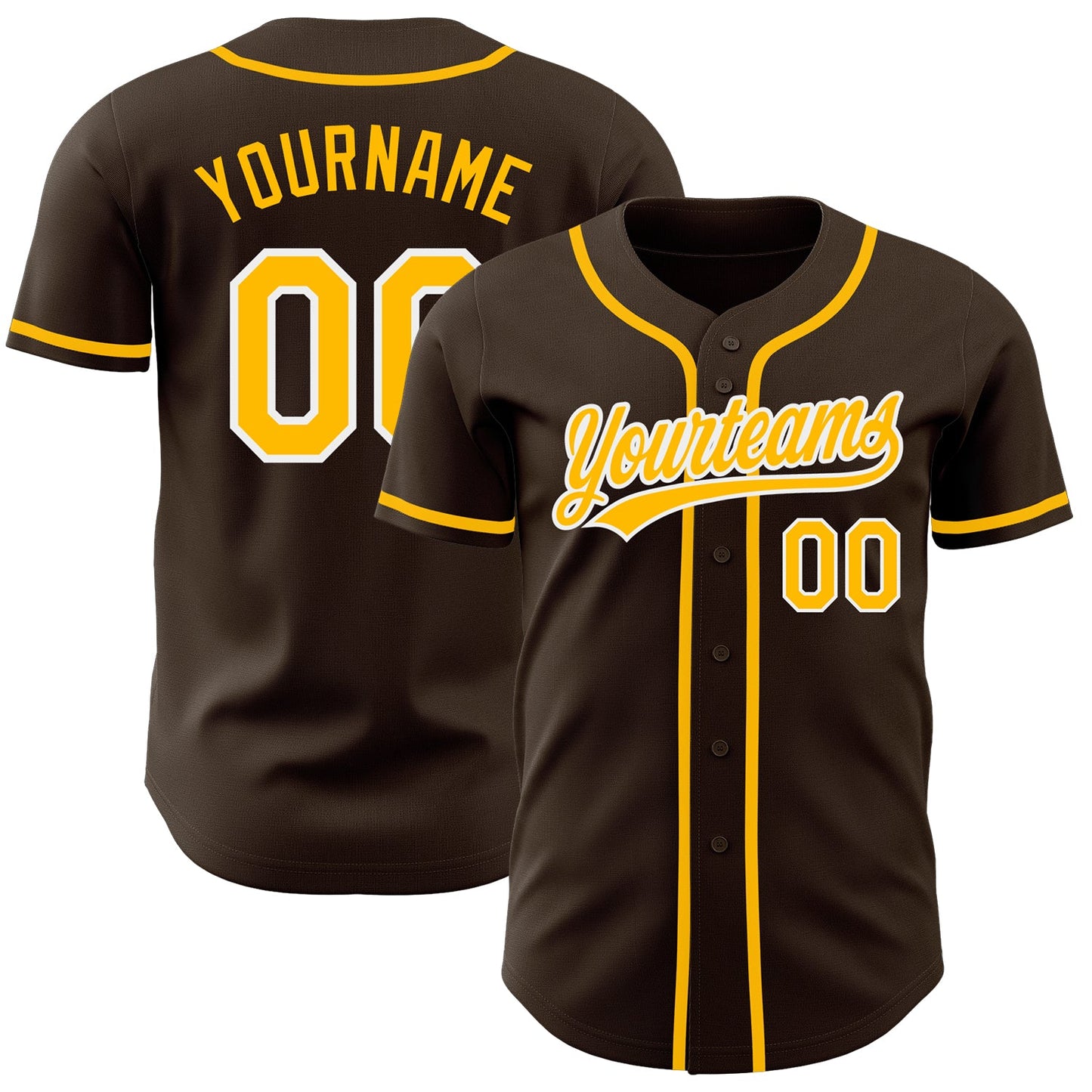 Custom Brown Gold-White Authentic Baseball Jersey - Main View