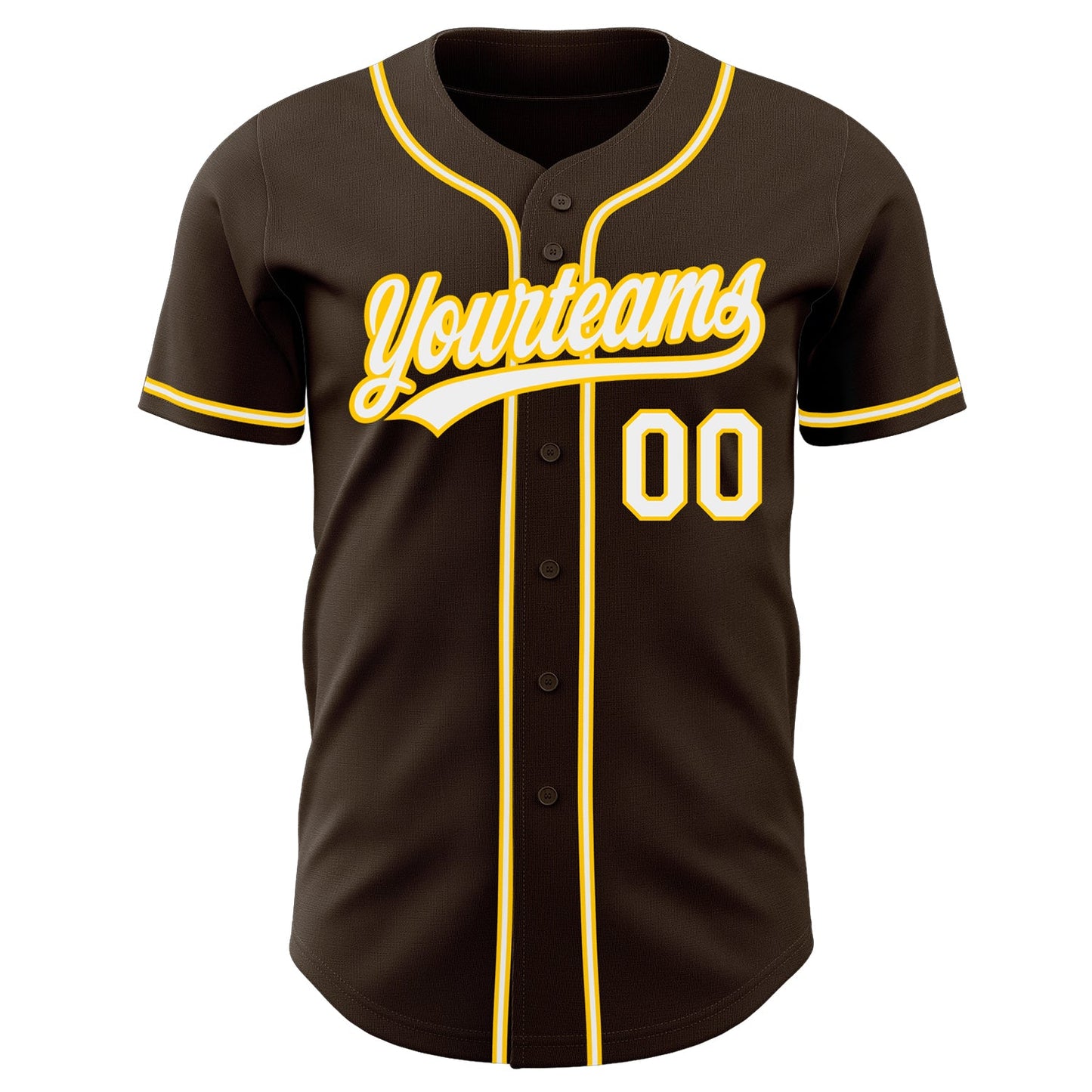 Custom Brown White-Gold Authentic Baseball Jersey view 2