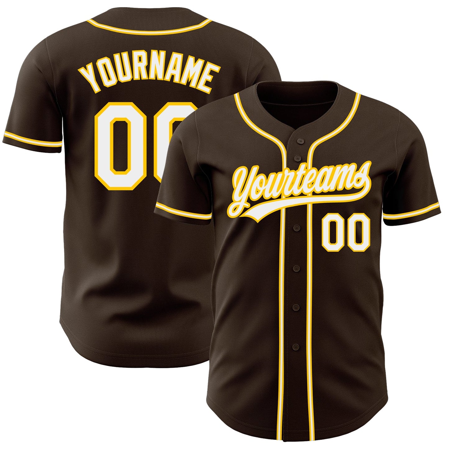 Custom Brown White-Gold Authentic Baseball Jersey - Main View