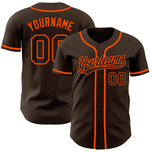 Custom Brown Brown-Orange Authentic Baseball Jersey - Main View