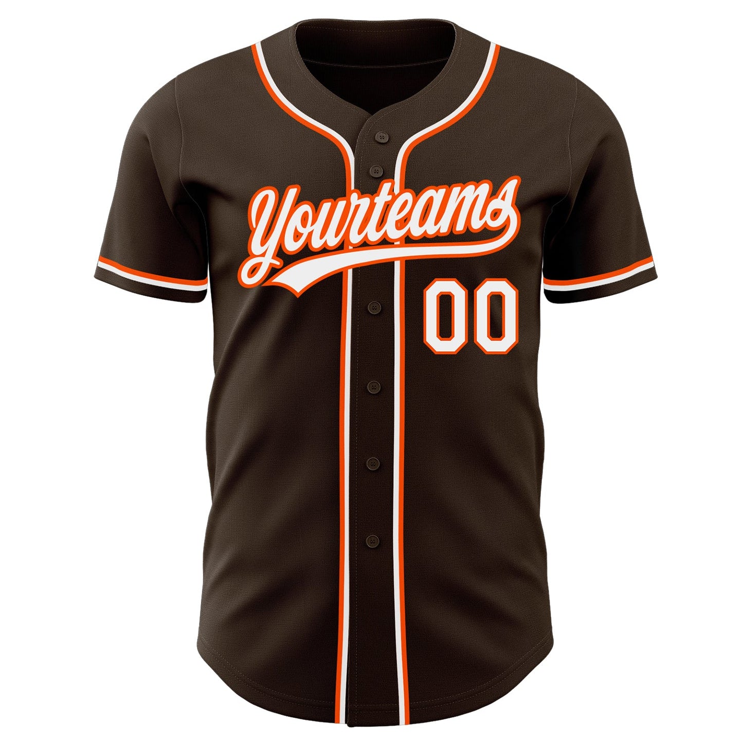 Custom Brown White-Orange Authentic Baseball Jersey view 2