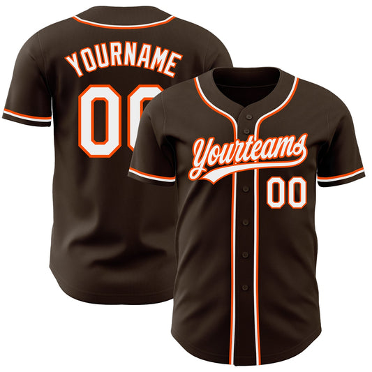 Custom Brown White-Orange Authentic Baseball Jersey - Main View