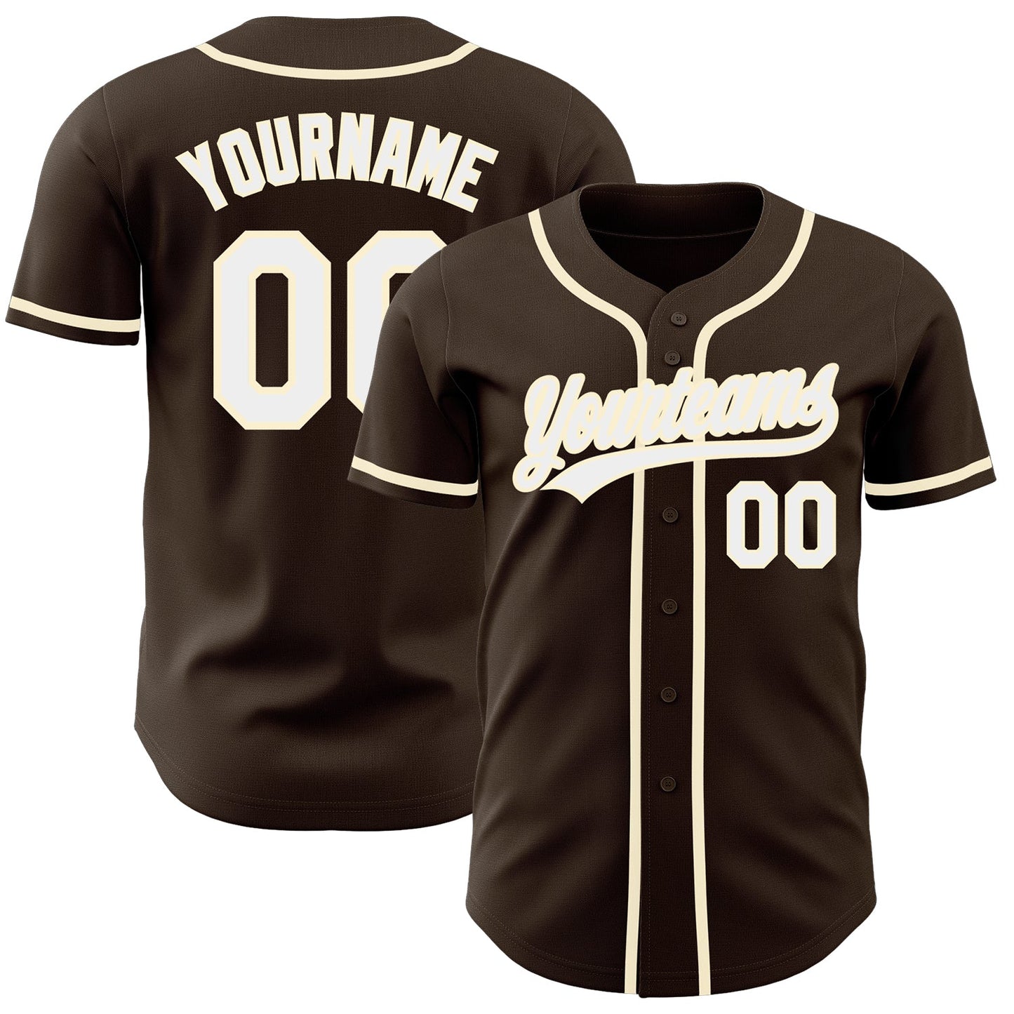 Custom Brown White-Cream Authentic Baseball Jersey - Main View