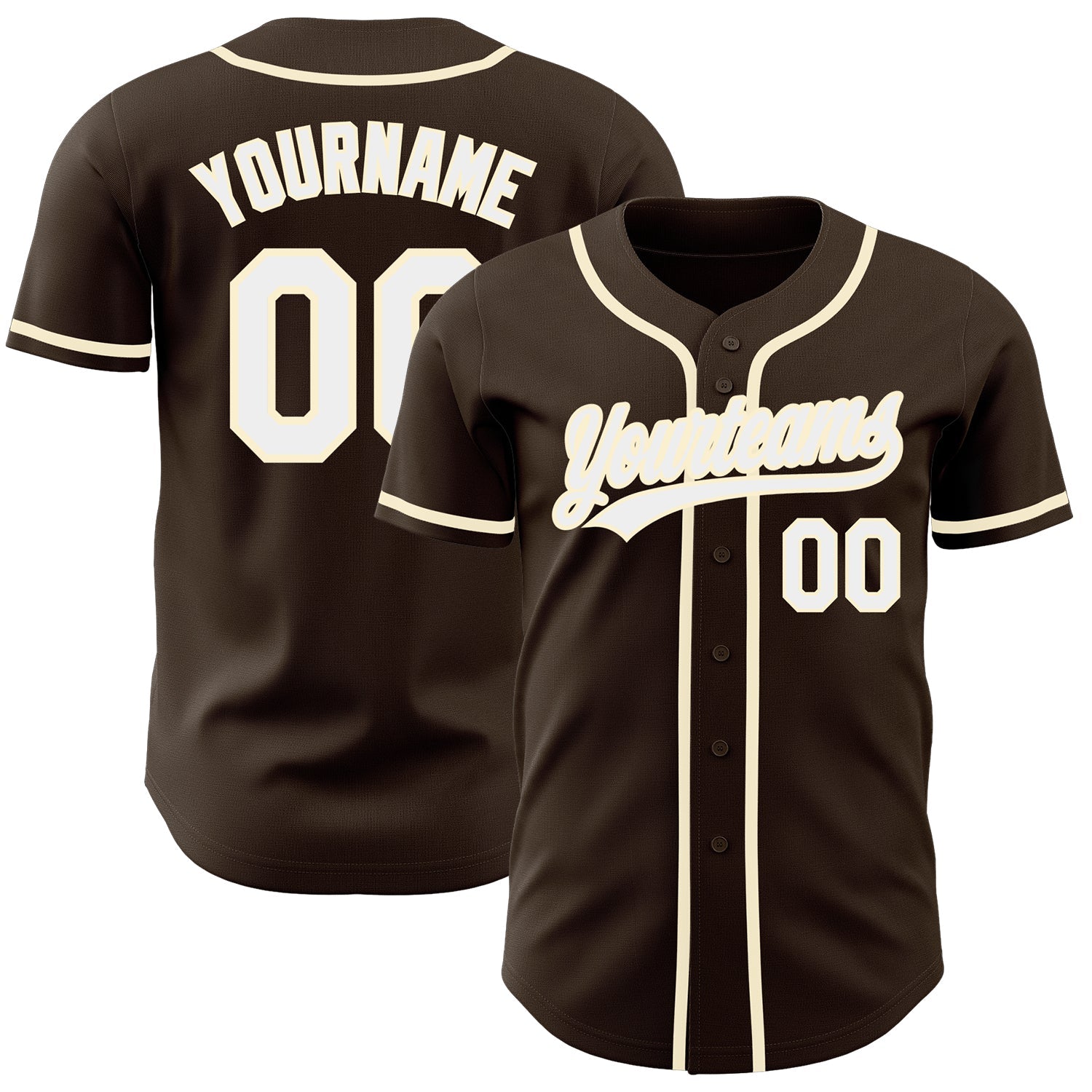 Custom Brown White-Cream Authentic Baseball Jersey - Main View