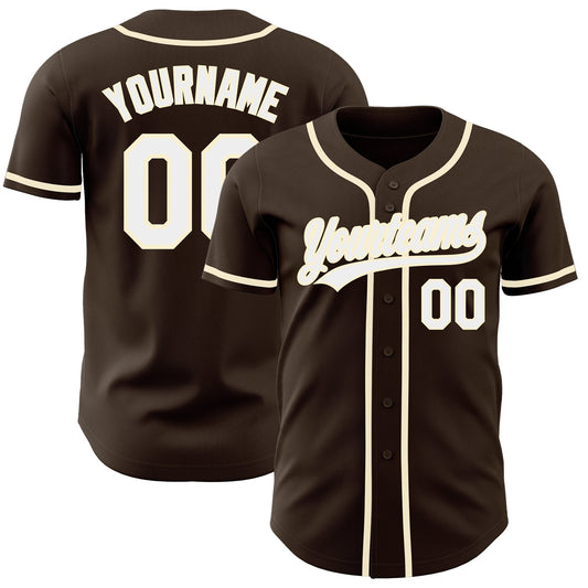 Custom Brown White-Cream Authentic Baseball Jersey - Main View