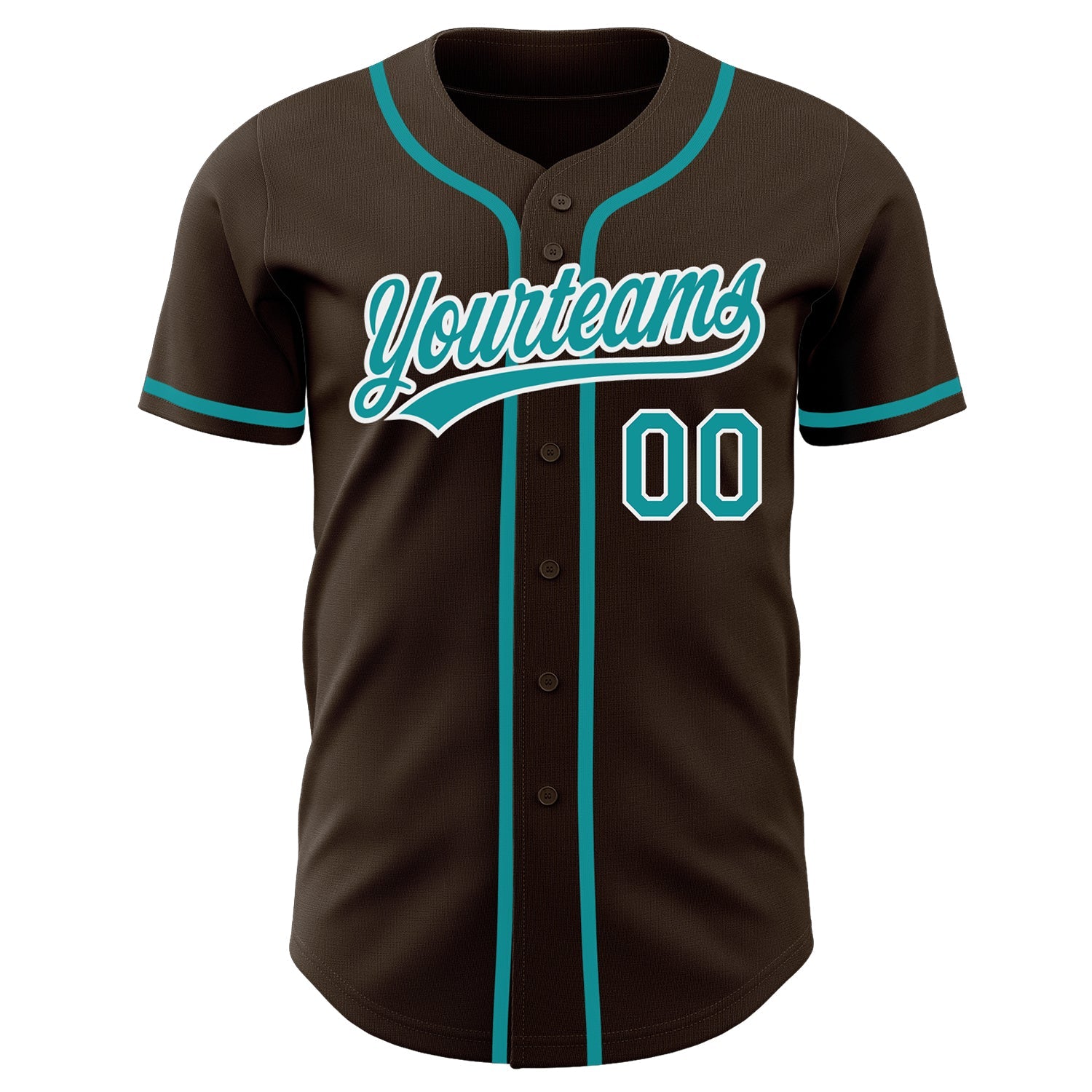 Custom Brown Teal-White Authentic Baseball Jersey view 2
