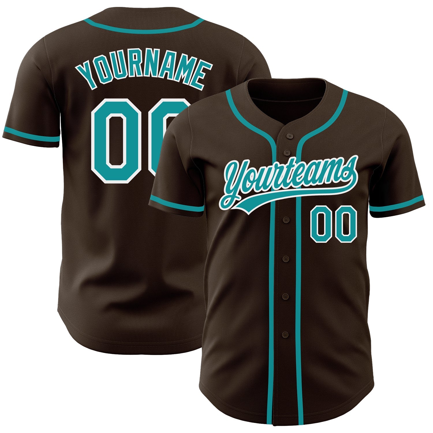 Custom Brown Teal-White Authentic Baseball Jersey - Main View