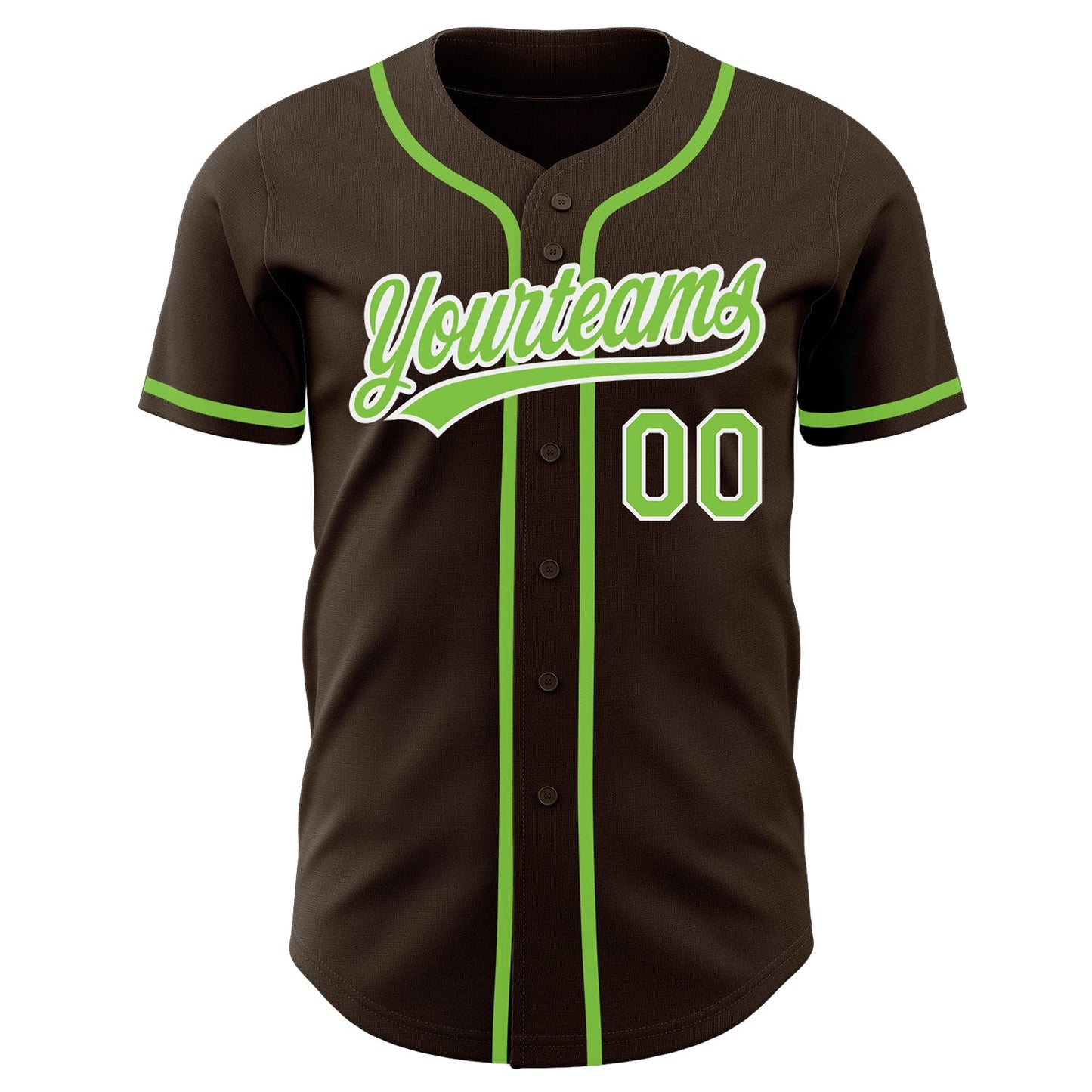 Custom Brown Neon Green-White Authentic Baseball Jersey view 2