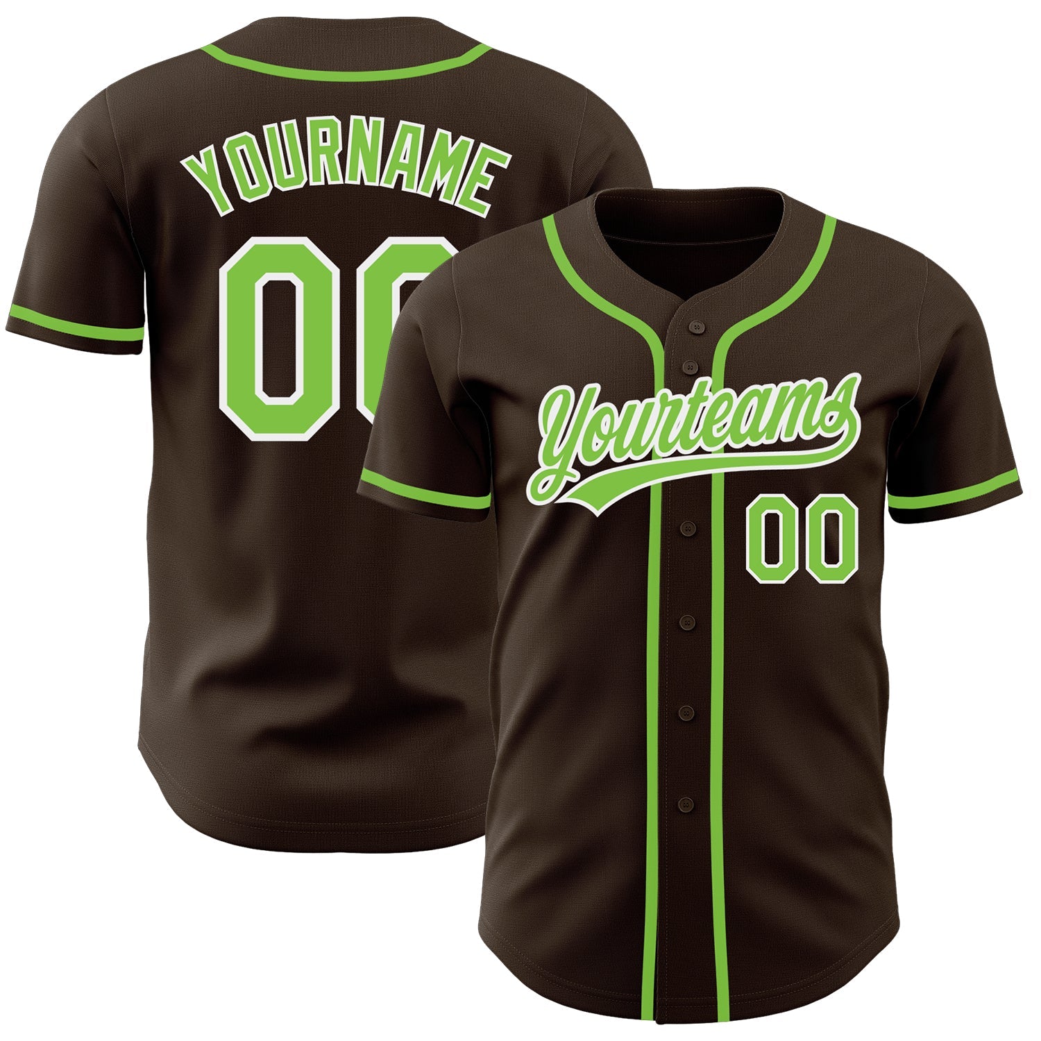 Custom Brown Neon Green-White Authentic Baseball Jersey - Main View