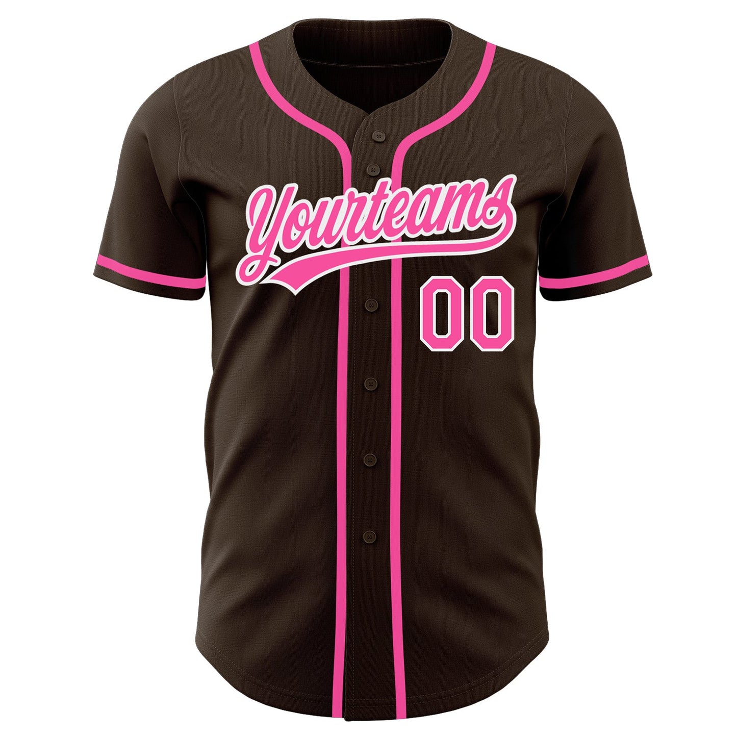 Custom Brown Pink-White Authentic Baseball Jersey view 2