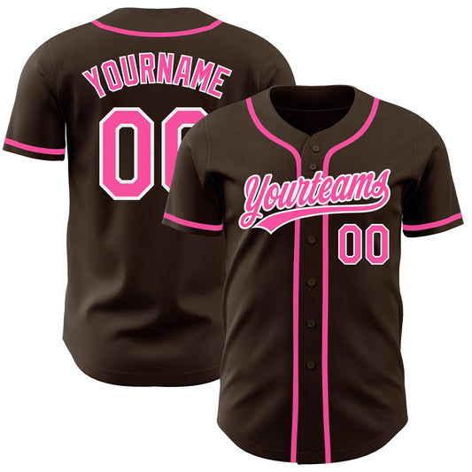 Custom Brown Pink-White Authentic Baseball Jersey - Main View