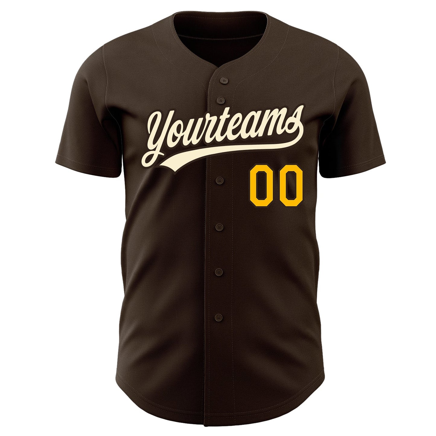 Custom Brown Cream-Gold Authentic Baseball Jersey view 2