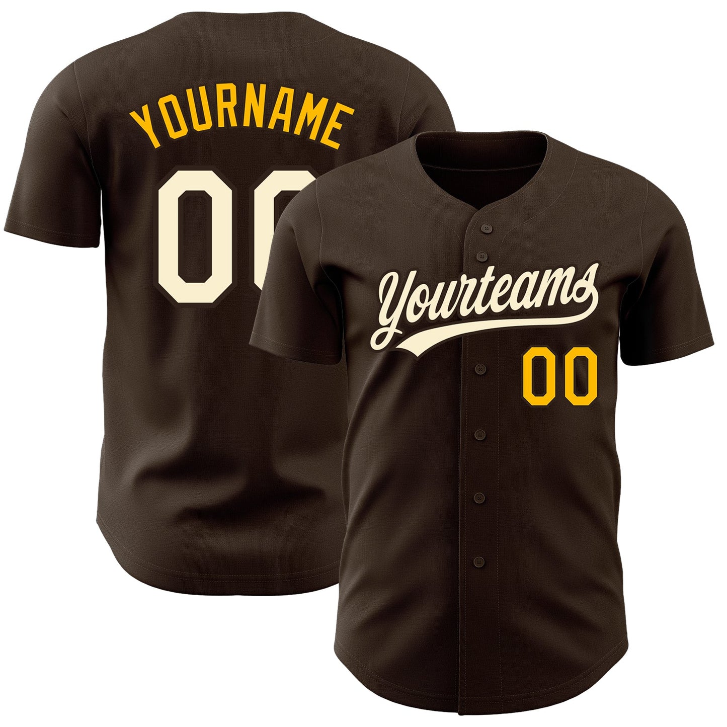 Custom Brown Cream-Gold Authentic Baseball Jersey - Main View