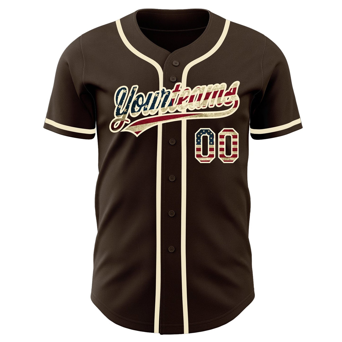 Custom Brown Vintage USA Flag-Cream Authentic Baseball Jersey view 2