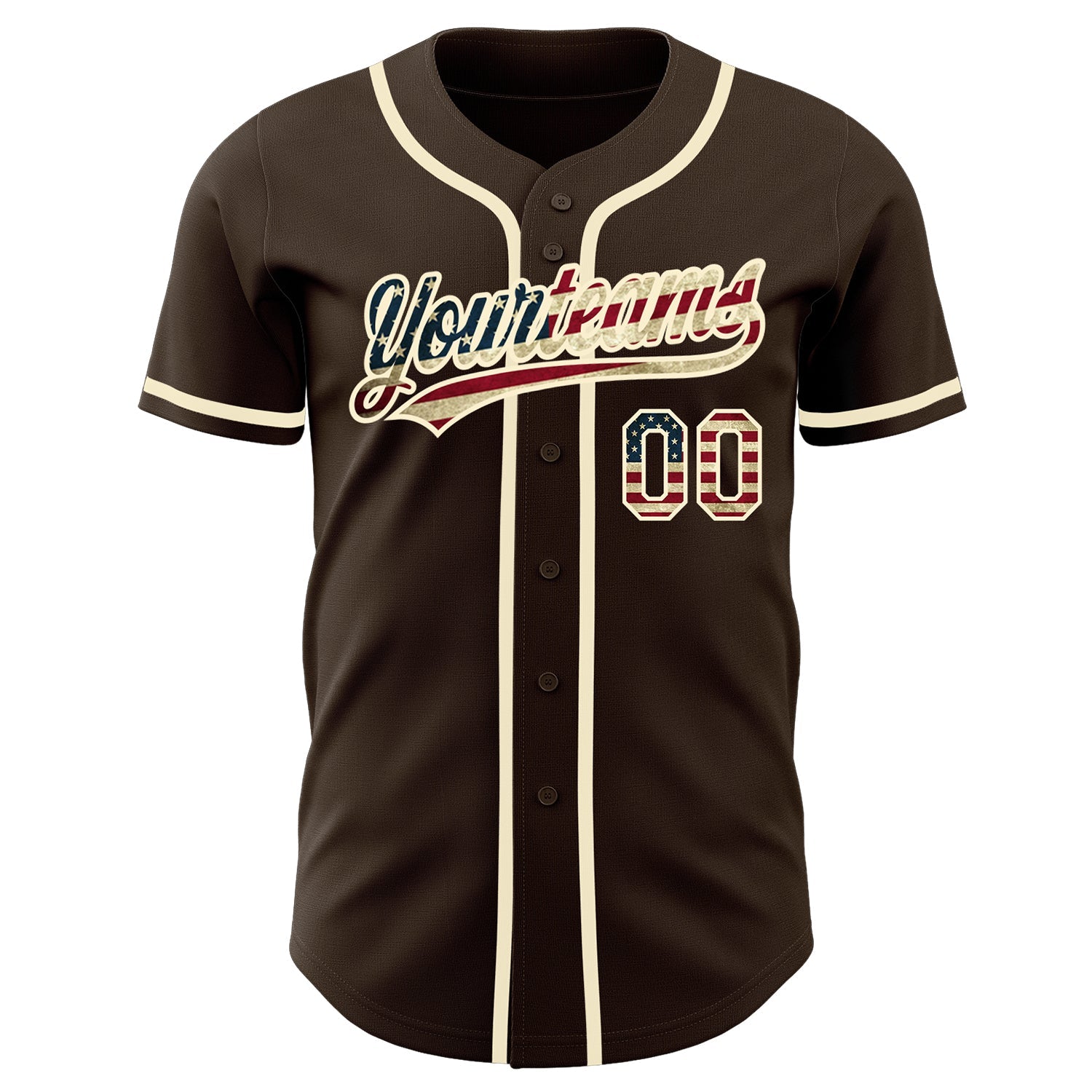 Custom Brown Vintage USA Flag-Cream Authentic Baseball Jersey view 2