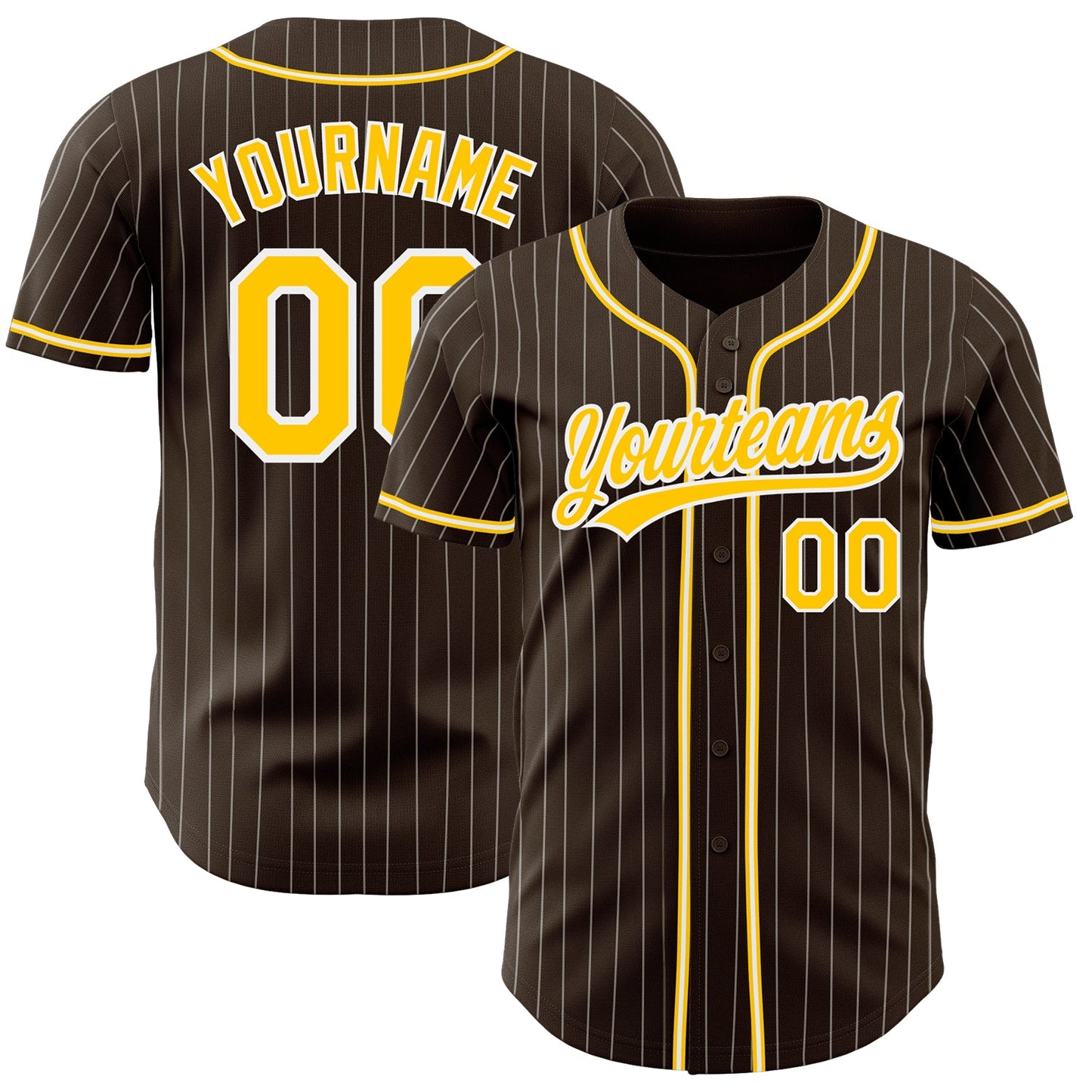 Custom Brown White Pinstripe Gold Authentic Baseball Jersey - Main View