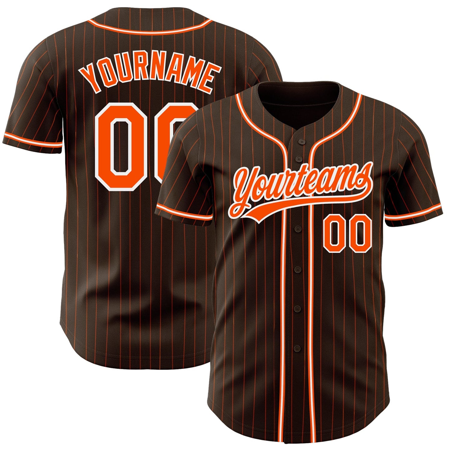 Custom Brown Orange Pinstripe Orange-White Authentic Baseball Jersey - Main View
