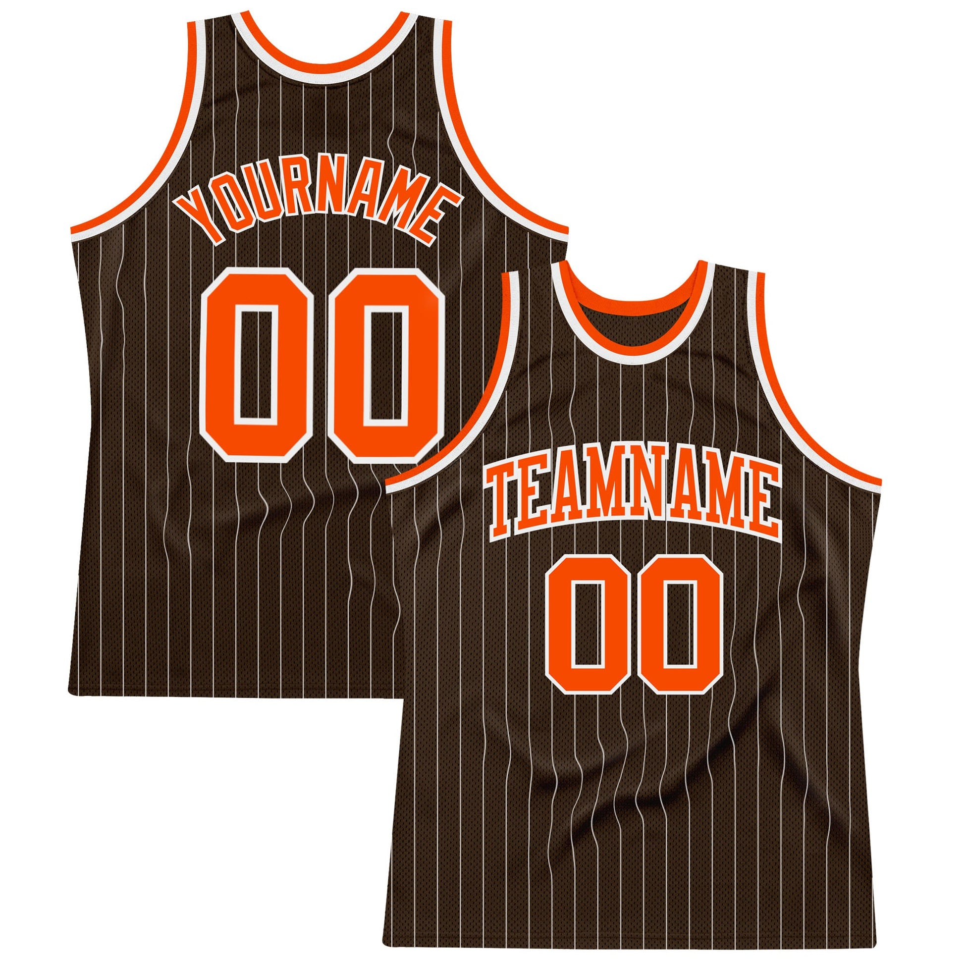 Custom Brown White Pinstripe Orange Authentic Basketball Jersey - Main View