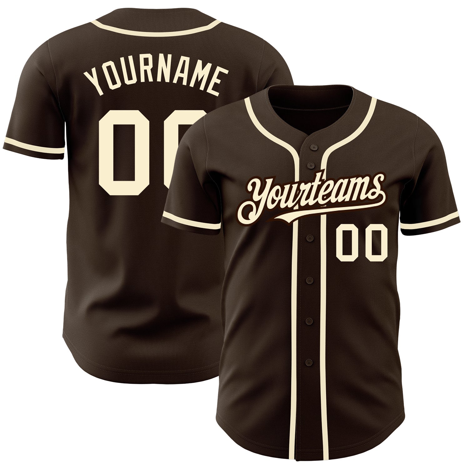 Custom Brown Cream Authentic Baseball Jersey - Main View