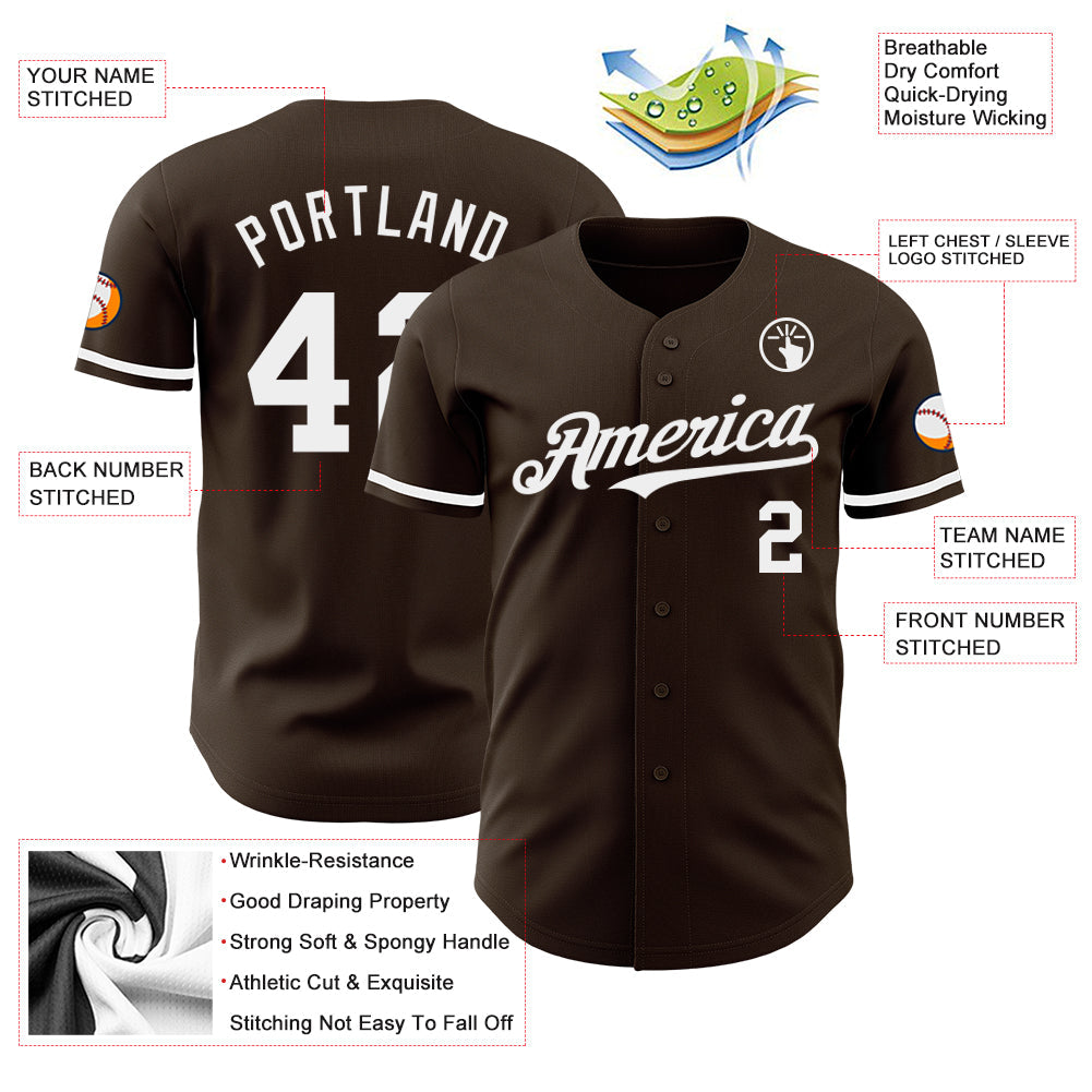Custom Brown White Authentic Baseball Jersey view 3