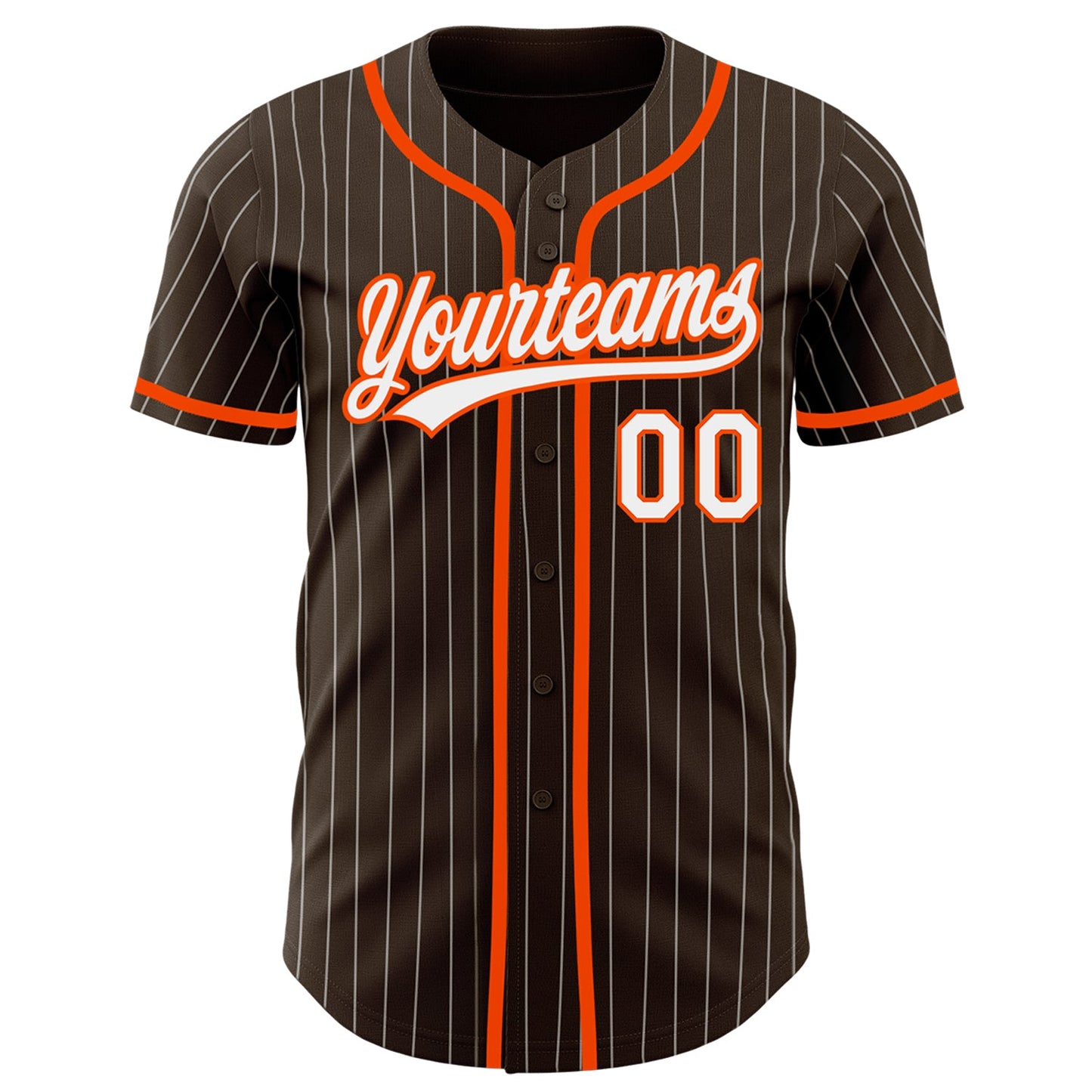Custom Brown White Pinstripe Orange Authentic Baseball Jersey view 2