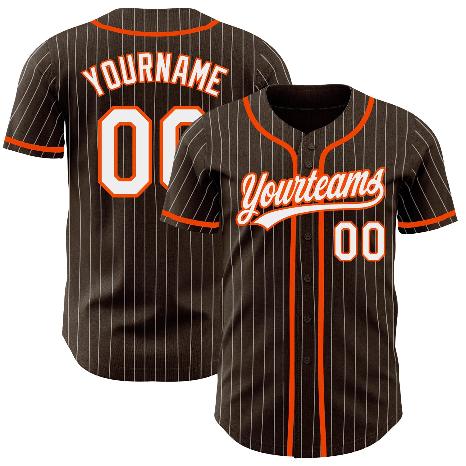 Custom Brown White Pinstripe Orange Authentic Baseball Jersey - Main View