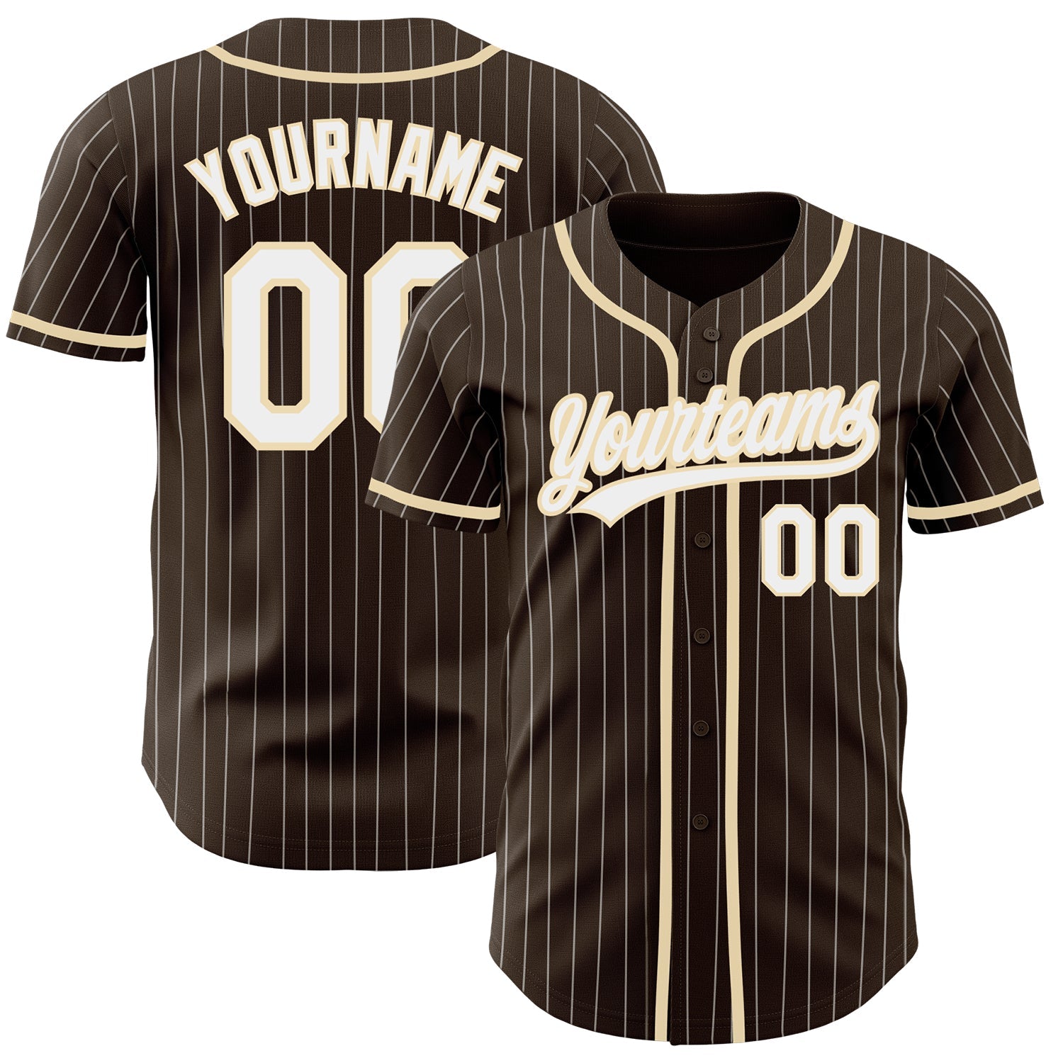 Custom Brown White Pinstripe City Cream Authentic Baseball Jersey - Main View